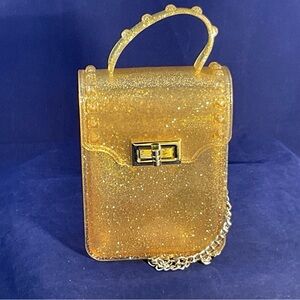 Sparkling Studded Gold Glitter Jelly Mini Bag with Chain Strap and Tiny Handle